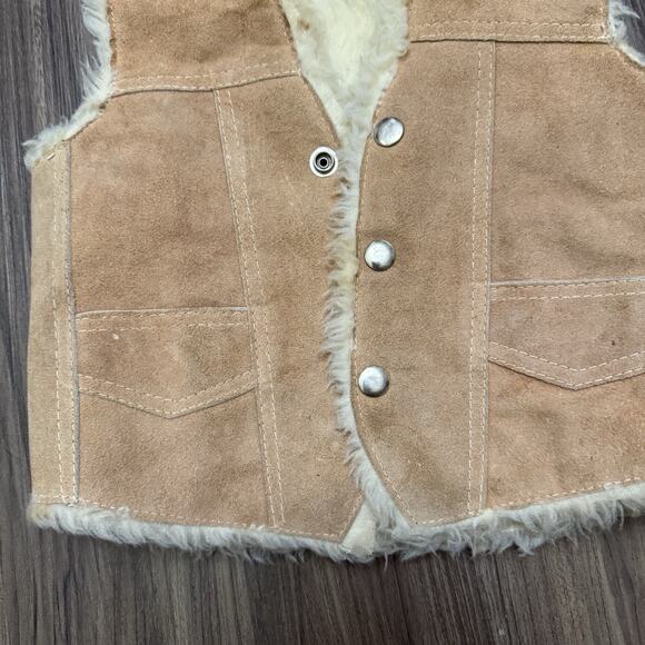 Vintage Kids Genuine Leather Sherpa Lined Suede Vest Beige Small 4/5 See Measure - Picture 6 of 11